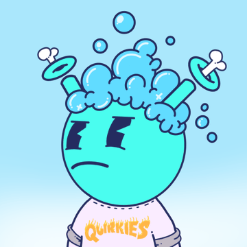 A cartoon illustration of a turquoise-headed character with soapy bubbles on top of their head and a bored expression, wearing a pink shirt that says 'QUAKKIES' against a light blue background.