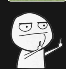 A simple white cartoon figure on a black background giving a thumbs-up with a smug expression.