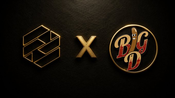 The image features the "FortizoDAO × BigD" collaboration branding against a black textured background, showcasing the FortizoDAO logo on the left and the BigD logo (featuring a cartoon character with "Big D" text) on the right, separated by a gold "x" symbol—visually representing the partnership announced with a meme-driven NFT collection of 6,969 BigD on Robinhood Chain.