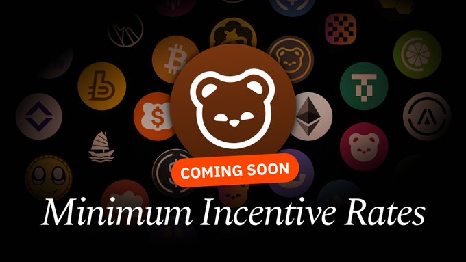Promotional image announcing "Minimum Incentive Rates" (MIR) with a "COMING SOON" badge over a bear mascot logo, surrounded by various cryptocurrency icons, signaling the imminent Mainnet launch pending security audit completion.