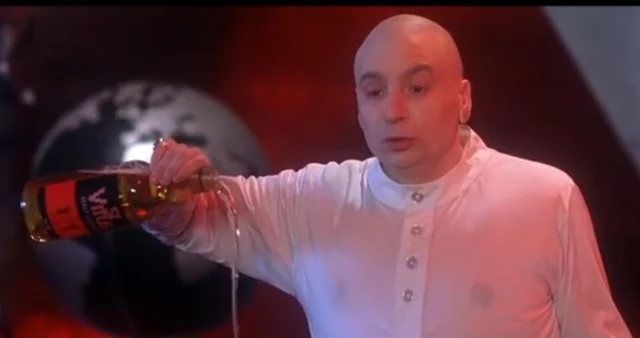 The image features a bald man pouring beer from a bottle into his mouth, with an orange globe behind him. The caption reads "pouring one out for all the shorts hyperliquid", which suggests that there might be some sort of humorous or satirical message being conveyed in this scene.