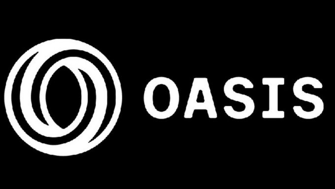 The white OASIS logo displayed on a black background, featuring a circular emblem to the left of the wordmark.