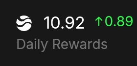 The image presents a view of an app with a green icon, indicating that it is ready for use. The app's name appears as "Daily rewards" above the green icon. In the bottom part of the screen, there is some text displaying the number 10.9 and another symbol representing an upward arrow, which seems to be related to the daily rewards feature in the app.