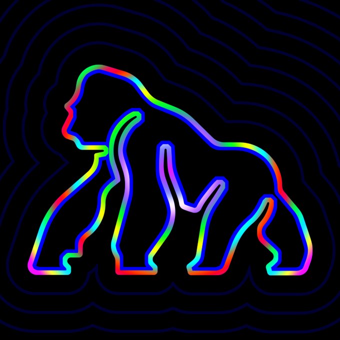 A neon-style outline of a gorilla is illuminated in vibrant rainbow colors against a dark background, fittingly capturing the "rare form" referenced in the post alongside the $APE ticker.