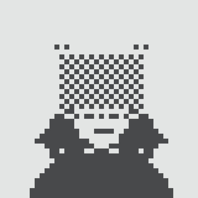 A minimalist black-and-white pixel art illustration depicting a figure wearing a checkered mask over its eyes.