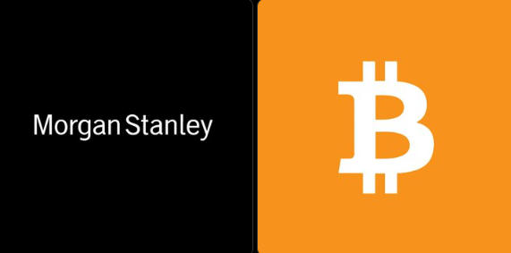The image displays a split graphic with the "Morgan Stanley" logo on a black background on the left and the Bitcoin (₿) symbol on an orange background on the right. This visual pairs with the post highlighting Morgan Stanley's significant $779 million Bitcoin holding, illustrating the major bank's growing institutional stake in the cryptocurrency.