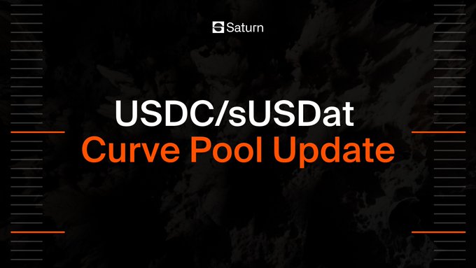 Slide featuring the 'Saturn' logo at the top, announcing a 'USDC/sUSDat Curve Pool Update' against a dark textured background.