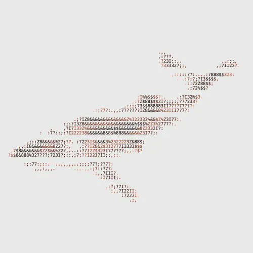 An ASCII art rendering of a spaceship made from characters and numbers like '7' on a white background.