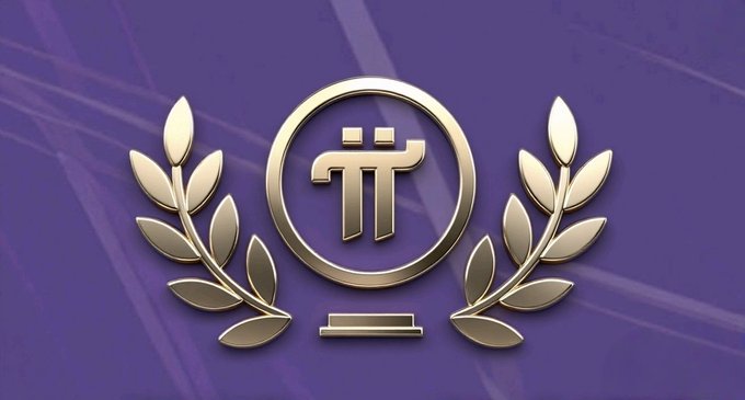 A gold logo featuring a pi symbol enclosed in a circle and flanked by laurel wreaths, set against a purple background.