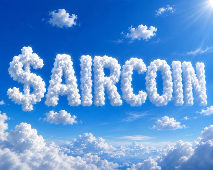 An illustration of a bright blue sky filled with fluffy white clouds, with the "$ARCOIN" symbol creatively formed out of clouds in the center.