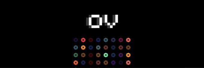A dark screen displaying the number '104' in a white pixelated font above a grid of small colored circles containing 'x' marks in various colors.
