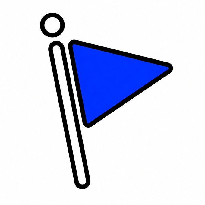 A simple illustration of a blue triangular flag on a white pole, symbolizing a marker or signal. The image reinforces the post's message, with the flag representing a deliberate "flagging" or marking of @base as a long-term commitment rather than short-term hype.