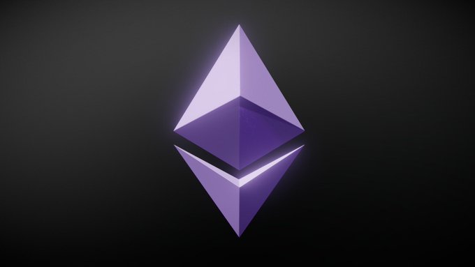 The image features a purple triangle shape that is outlined in white, with an outline of another purple triangle underneath it, both outlined in white. The background is black, providing contrast for the color of the shapes. At the top left corner of the image, there is text that reads "JUST IN:ETH falls below $1,800 for the first time since February 6th." This suggests that a person might have recently invested or bought Bitcoin at a lower price point than its current value.