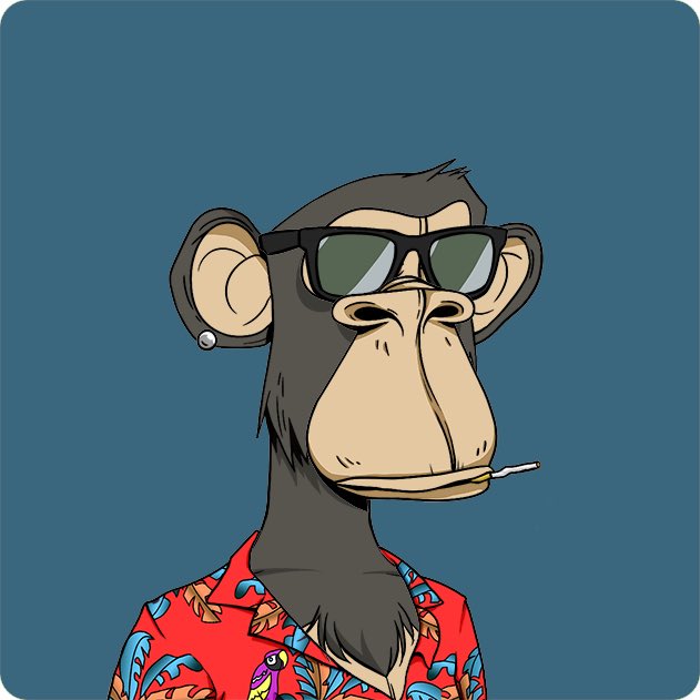 The image features a cartoon depiction of a monkey wearing sunglasses and a red shirt with blue flowers. The monkey has a cigarette in its mouth, giving off an impression that it's smoking. The background color is blue, which contrasts with the colorful attire of the monkey. There are no other objects or text present in the image.
