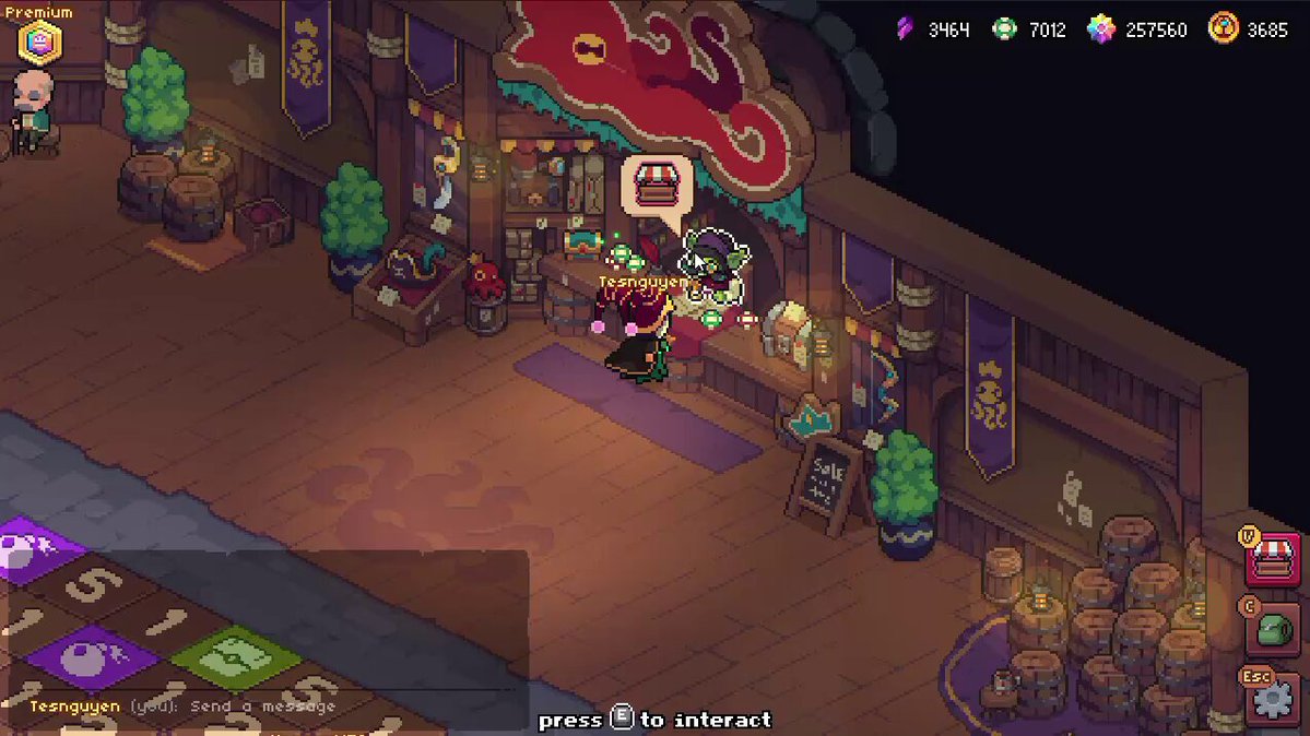 The image shows a video game scene with a character standing next to a wooden building. The character appears to be engaged in conversation with another character who is holding a sign. There are also several potted plants visible, adding greenery to the setting. A person can be seen sitting on one of the chairs near the building.

The post seems to be discussing a video game that involves opening chests and interacting with characters from the game. The image includes text elements such as "OPEN 30 PREMIUM KRAKEN CHESTS @The_Beacon_GG VL BLACK! Didn'T get any $BCN Chest worth !!! I lost money, played for the experience, opened Chests for the bros, but it's always team team what the fuck. If the project gave money to play, that would be great."