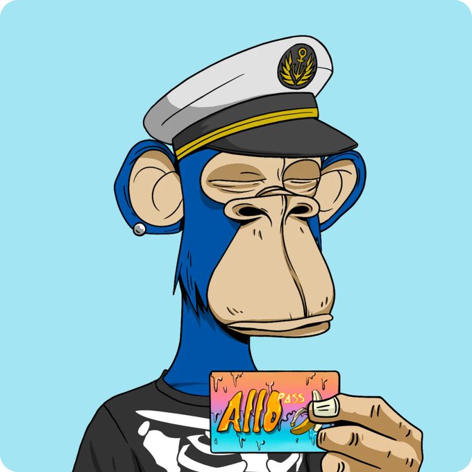 A cartoon illustration features a blue monkey wearing a white sailor hat and a black shirt, holding a colorful 'Alib Pass' card against a light blue background.