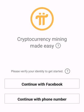 This image displays a Pi cryptocurrency login screen with the Pi Network logo and the text "Cryptocurrency mining made easy," along with options to "Continue with Facebook" or "Continue with phone number" after verifying identity. The image relates to the post by showing the official Pi Network interface, reinforcing the warning that users should avoid buying or selling Pi accounts and instead use the legitimate platform to engage with the Pi ecosystem.