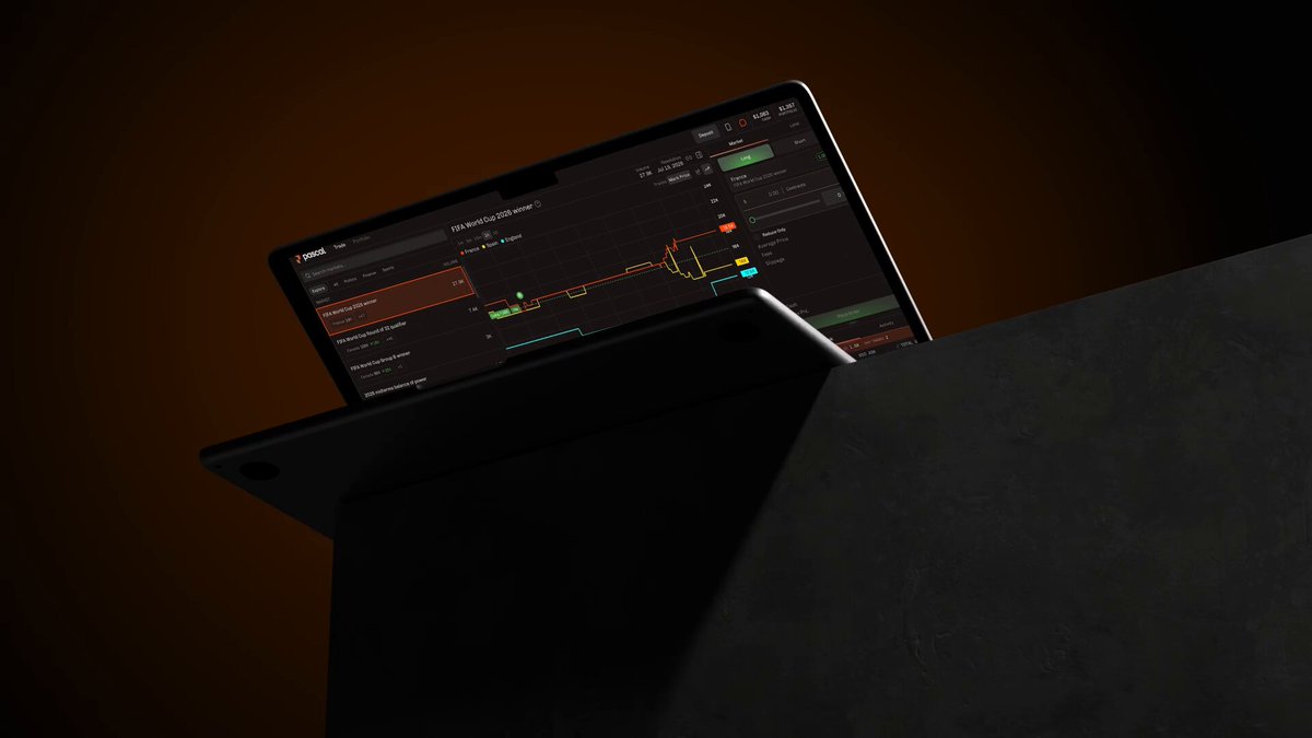 The image shows a laptop computer sitting on top of a desk with its screen turned on, displaying a graph or chart. This suggests that there could be some kind of visualization or analysis taking place within an online platform called @pascaldottrade. At the time when this post was published, @Kalshi had recently launched their private beta for the cryptocurrency Solana, which is featured in the image along with the laptop and its display screen. The focus on what's in the image and how it relates to the post would likely be an exploration of the new prediction market exchange or online platform at a glance.
