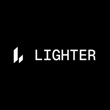 The image shows the logo and wordmark "LIGHTER" displayed in white text on a black background. This relates to the announcement that 21shares has launched physically backed ETPs tracking Lighter's LIT token, now available on Deutsche Börse Xetra and SIX Swiss Exchange.