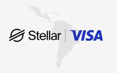 The image shows a logo featuring the continents of South America and Europe as well as the word "Stellar" above them with a black line through them, along with the words "Visa" below. The text suggests that the logo represents Stellar's partnership with Visa in the travel industry, possibly focusing on the future potential of these collaborations or highlighting the company's previous track record of successful partnerships.