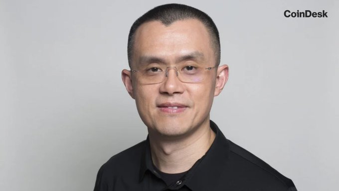 A headshot photo from CoinDesk shows a man with glasses and a black polo shirt against a plain gray background, appearing to be a professional portrait of Changpeng Zhao (CZ), founder of Binance. The caption "No. GTFOH with that shit @cz_binance" directly addresses CZ in a confrontational tone, suggesting the image accompanies criticism or a strong rejection of a statement made by him.