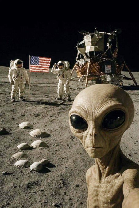 The focus of the image is a large dinosaur that appears to be walking across the moon's surface with an alien in front of it. The dinosaur is a significant feature within the scene as it seems to have a connection to the alien, suggesting they could be co-existing on the moon or interacting in some way related to their presence on the planet. In addition to these two main elements, there are several rocks scattered around the dinosaur and the alien, further adding to the unique nature of this image.