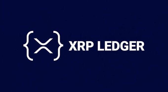 The XRP Ledger logo displayed in white on a dark navy blue background.