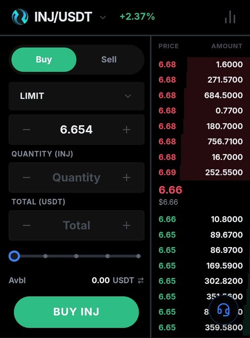 The image shows a screenshot of an app screen, specifically showing options for buying or selling shares in the stock market. The screen displays information about the current buy/sell limits and the quantity (or amount) being requested by the user. There are several price points available, ranging from $6.67 to $6655, depending on whether the user is buying or selling. In addition, there's a Buy option at the bottom of the page and the current Total value of the shares displayed, $6.65. This screenshot provides an overview of how the app functions and the information available for users seeking to engage in stock trading activities.