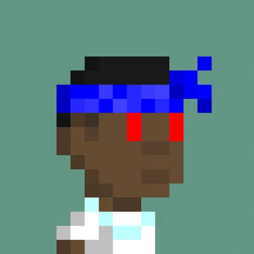 The image shows a pixel art avatar of a character with dark skin, wearing a blue bandana, against a teal background, likely representing the NFT "Re:Generates #2335" that was sold for 0.0812 WETH. The artwork appears to be the profile piece associated with this transaction, which was tracked using the sweepr tool by knoad.