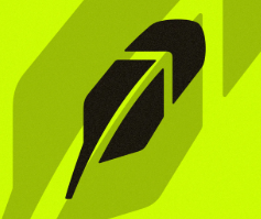 A green and black leaf-like logo on a vibrant green background, likely the emblem for Monad (MON), the cryptocurrency newly added to Robinhood Crypto's spot trading lineup.