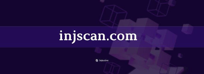 A simple banner with the website 'injscan.com' displayed on a dark purple background with 3D cube graphics, marked 'Injective' at the bottom.
