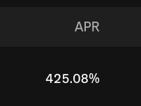 A dark interface screen displaying 'APR' at the top and '425.08%' below it.