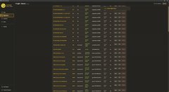 Dark-mode trading interface screenshot showing rows of market data with green and red price indicators and numerical values.