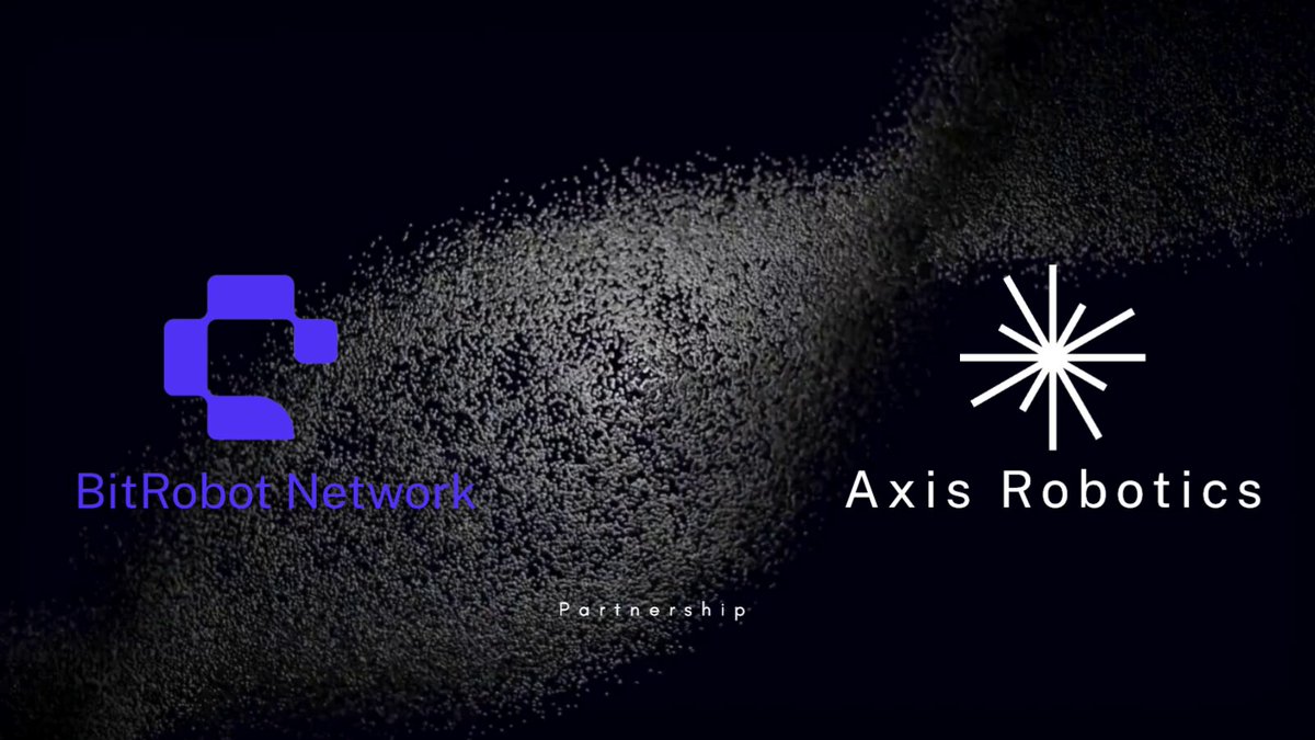 The image features a logo for BitRobot Network and Axis Robotics, with their logos displayed side by side against a black background. The text "Big news dropped yesterday with @axisrobotics and @BitRobotNetwork partnership They launched SN/04 web-based robot tasks in simulation complete missions → create training data → get rewards from both projects No SOL gas Super Easy Tasks drop daily Why it's cool: Real". This suggests that the two companies are collaborating on a project involving robots, possibly for tasks such as simulating and completing missions. The image conveys a sense of innovation and partnership between these two organizations in the field of robotics.