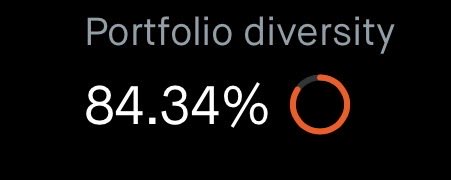 A digital display showing portfolio diversity at 84.34% with an orange progress ring on a black background.