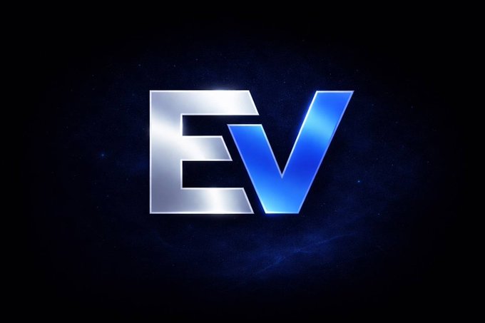 The image shows a stylized "EV" logo in metallic silver and blue lettering against a dark, starry background, likely serving as a branding element for the poster's NFT whitelist sales announcement.