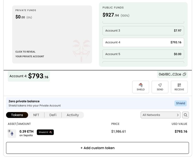 A screenshot of a bank account page that displays details about users private and public funds, including Balance, Private Funds, Public Funds, and Account balances. The user balance for Seed has not been posted yet, but there's an onboarding process shown on the screen with options to request a seed phrase from The dashboard. One caption suggests there might be a bug or slow loading issue in accessing these account details.