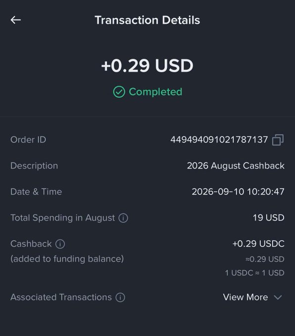 The image shows a Binance trading chart for Gold vs US Dollar (XAUUSD) on the H1 timeframe, displaying a completed cashback transaction of 0.04 USD credited to a user's Binance Card balance, illustrating the cashback reward feature mentioned in the post when paying for Binance Blockchain Week Bangkok tickets with the Binance Card.