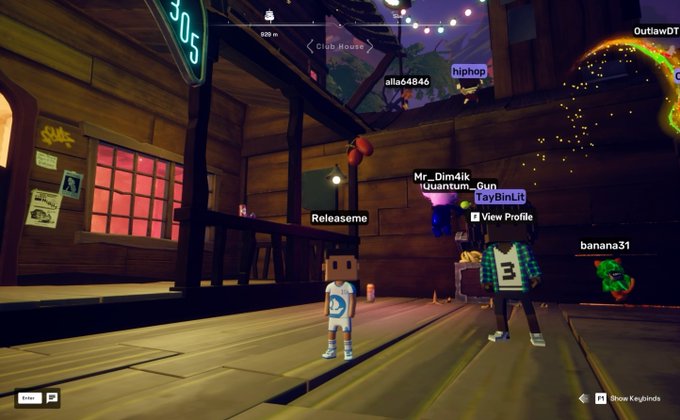 The image features two characters standing next to each other in front of a wooden building with a sign that reads "30". One character appears to be a boy wearing a white shirt, while the other is a girl dressed in blue. They seem to be engaged in conversation or possibly discussing their plans for the day. The scene takes place within an online gaming community where players can interact and explore together.