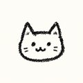 A simple black-and-white line drawing of a smiling cat face with pointed ears and whiskers.