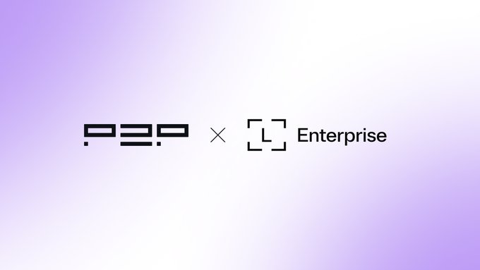 The image features a purple background with white text that reads "P2P x L Enterprise". The text is centered against a light purple gradient backdrop. The image also includes a small logo of a camera, which could be related to the company's services or products.