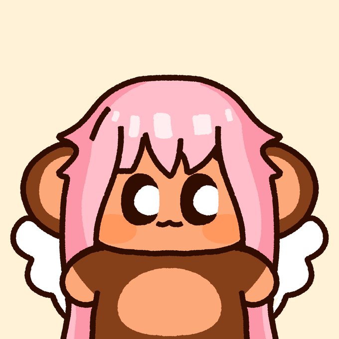 A cartoon illustration depicts a cute character with pink hair, a bear-like hood with ears, rosy cheeks, and small white angel wings.