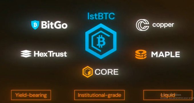 The image showcases CORE alongside its institutional partners—BitGo, copper, Hex Trust, and Maple—highlighting key features like IstBTC, Yield-bearing, and Institutional-grade, illustrating Core's BTCFi positioning and infrastructure that the post critiques for underperformance despite strong fundamentals.