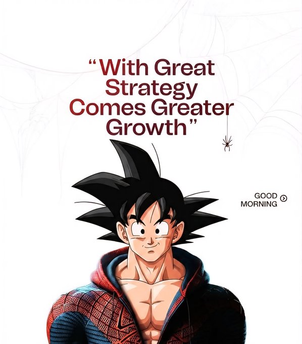 An illustration of the anime character Goku with the quote "With Great Strategy Comes Greater Growth" and "GOOD MORNING" text in the corner.