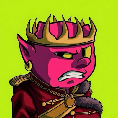 A cartoon pink-skinned king with an angry scowl wears a gold crown and a red royal robe with fur trim against a bright green background, fitting the regal "back to homebase" theme referenced by the Hedera ($HBAR) cryptocurrency hashtags.