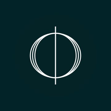 A white geometric logo featuring a circle bisected by a vertical line, set against a dark green background, likely representing the RealFi brand on the Cardano ($ADA) blockchain.