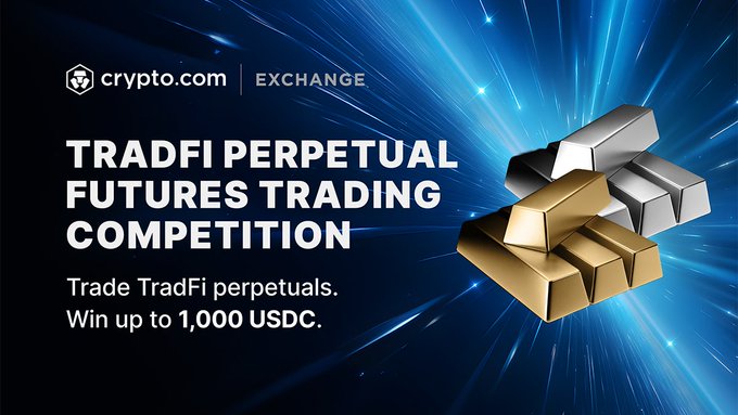 This image promotes the "TradFi Perpetual Futures Trading Competition" on crypto.com EXCHANGE, where participants can win up to 1,000 USDC by trading TradFi perpetuals. It directly relates to the post announcing the competition and encouraging participation.