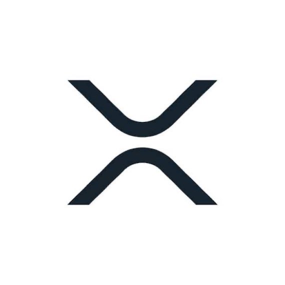 A minimalist black and white logo featuring a stylized 'X' design with curved, pointed shapes, the official symbol of the XRP cryptocurrency.