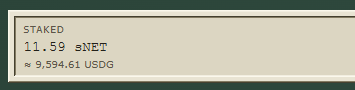 A beige interface panel displays 'STAKED', '11.59 SN21', and '≈ 9.594.61 USDC'.