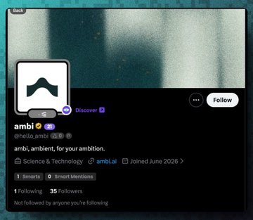 The image shows a social media post with a Twitter account that has been tagged with the hashtag #ambi. The post includes a link to an article about the brain, which is likely related to the brain-computer interface (BCI) technology being developed by researchers at the University of Waterloo. The post also mentions the brain-computer interface and the potential applications for AI and DeFi.